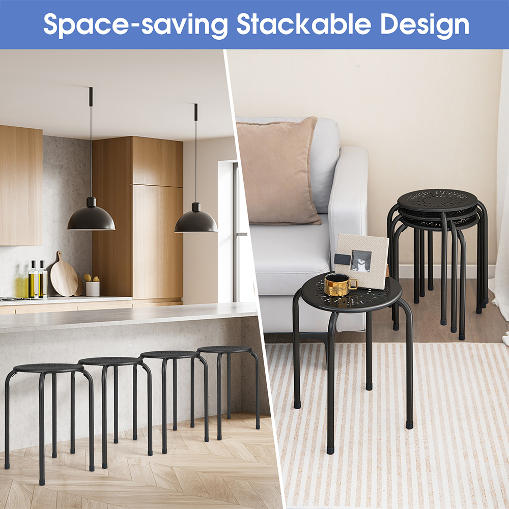 Costway Black Set of 6 Round Metal Stool Image 5