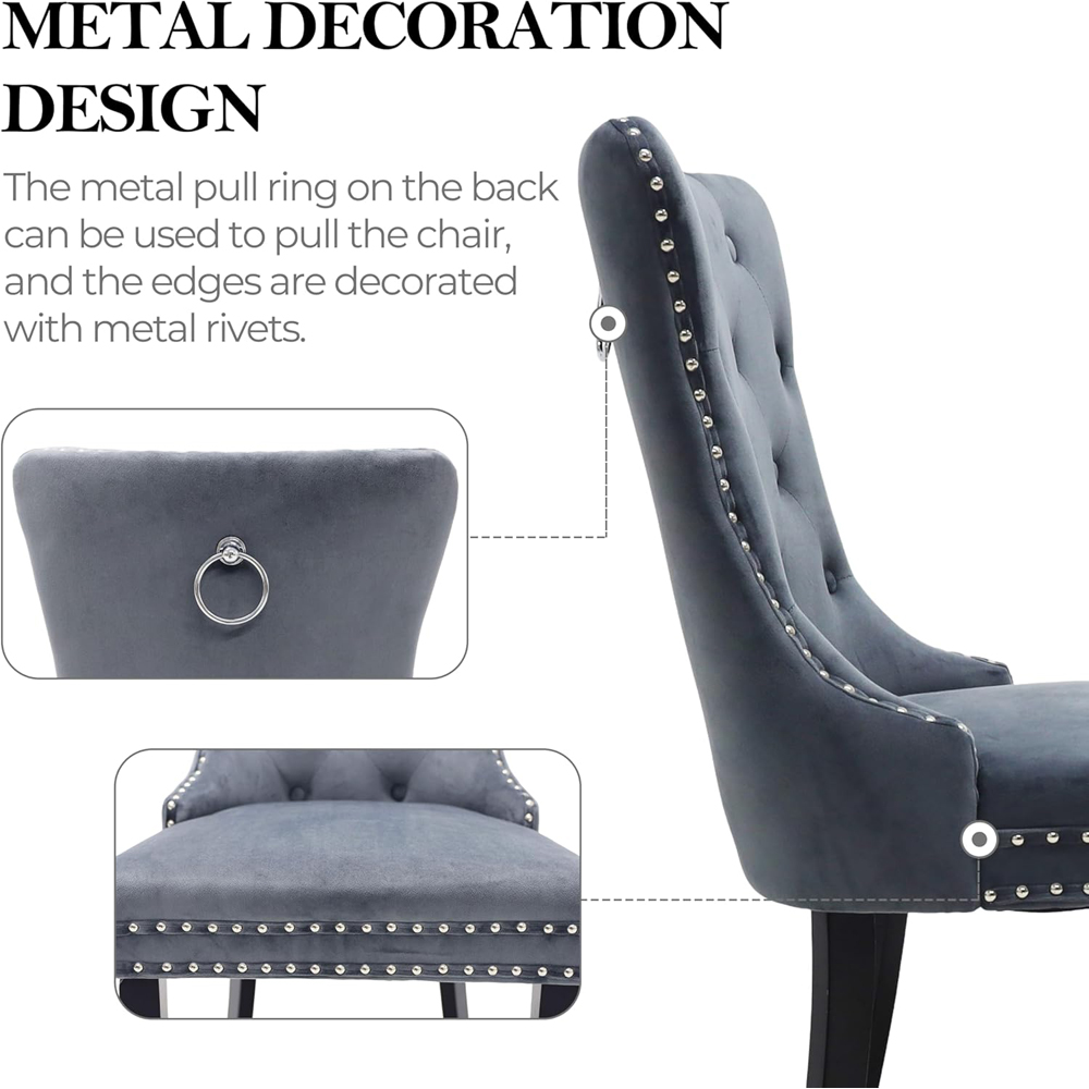 Alivio Set of 4 Grey Velvet Nailhead Trim Tufted Dining Chairs Image 7