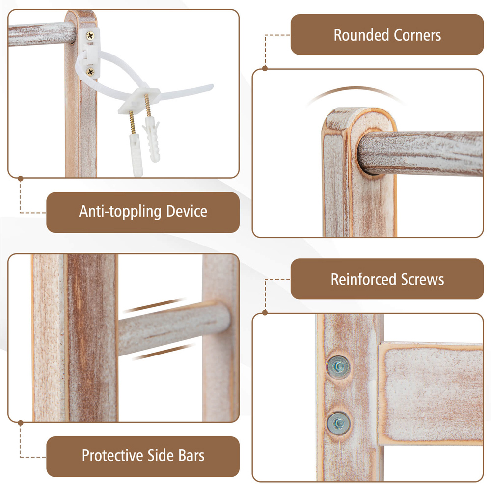 Costway 3 Tier White Wood Freestanding Towel Rack with Shelf Image 4