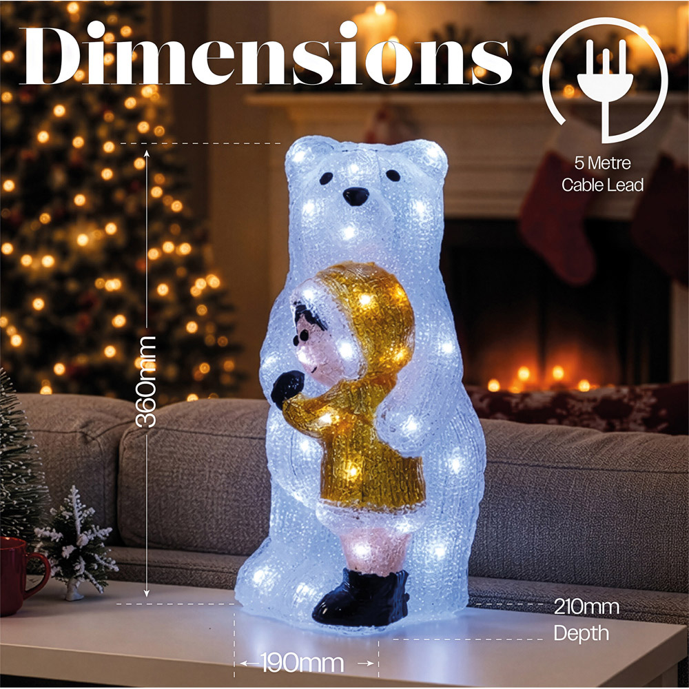 Xmas Haus 40 Bright White LED Acrylic Bear with Kid Christmas Decoration 36cm Image 8