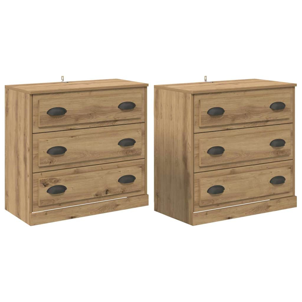 vidaXL 3 Drawer Artisan Oak Modern Sideboard Set of 2 Image 2