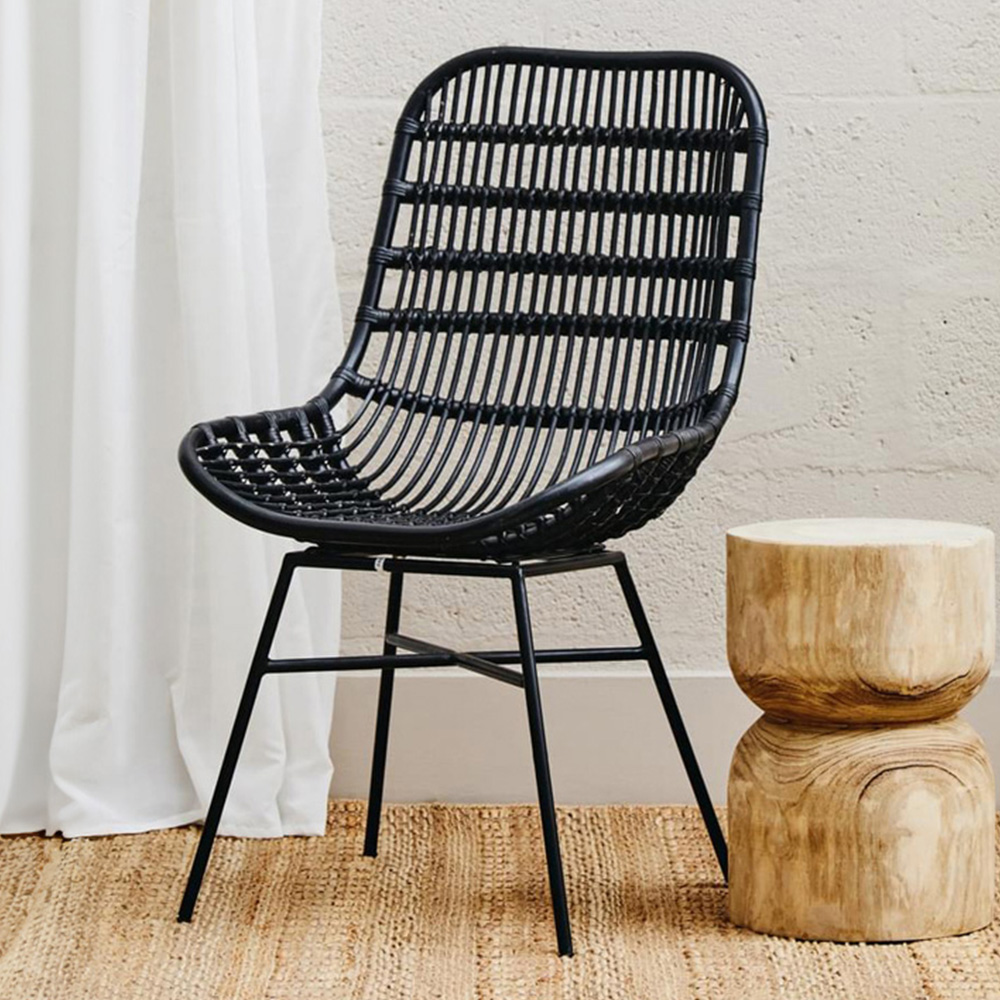 Interiors by Premier Lagom Black Rattan Curved Chair Image 1