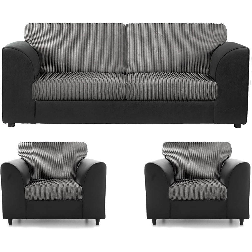 Luxor 5 Seater Black and Grey Jumbo Cord Full Back Sofa Suite Image 2