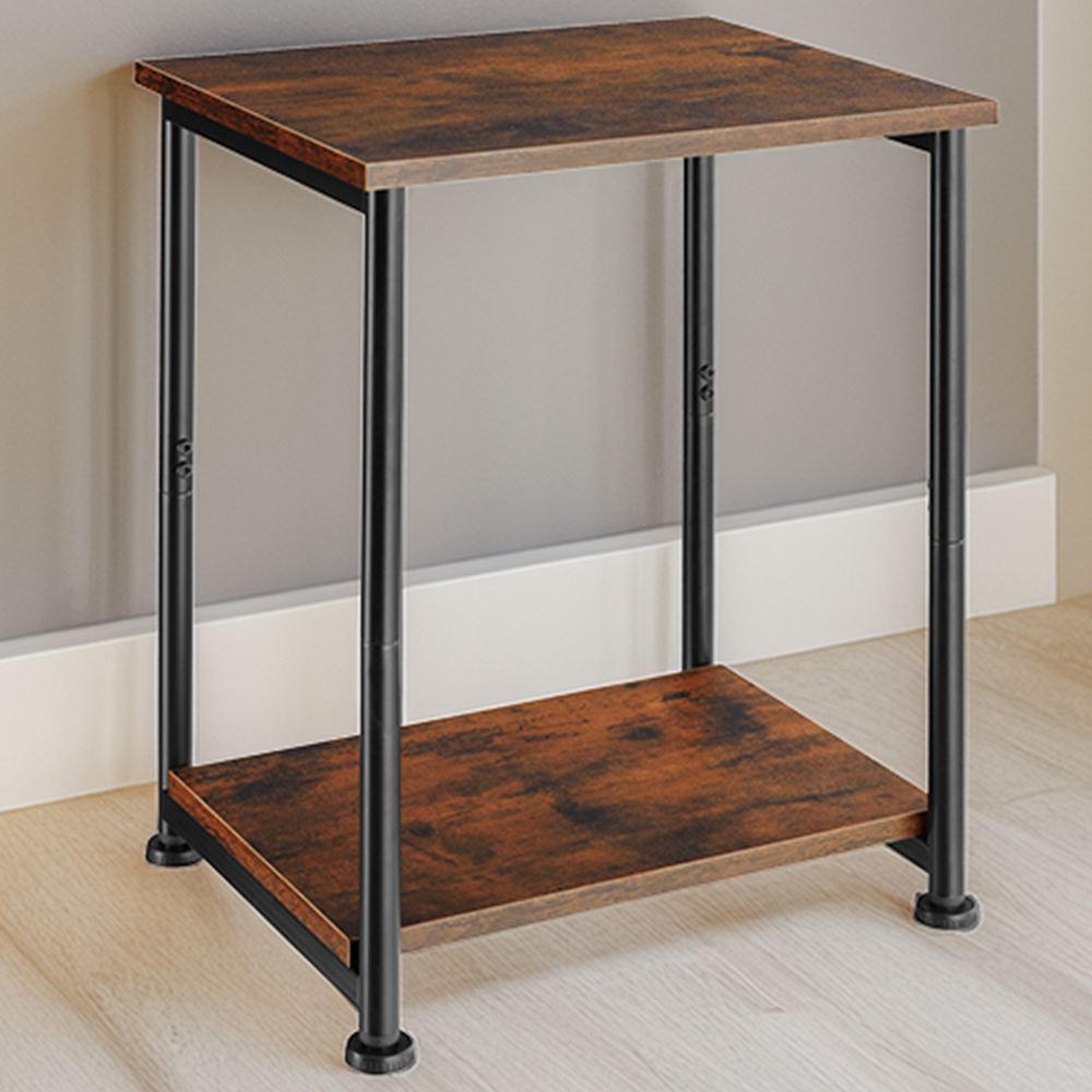 tectake Yonkers Single Shelf Dark Rustic Wooden Side Table Image 1