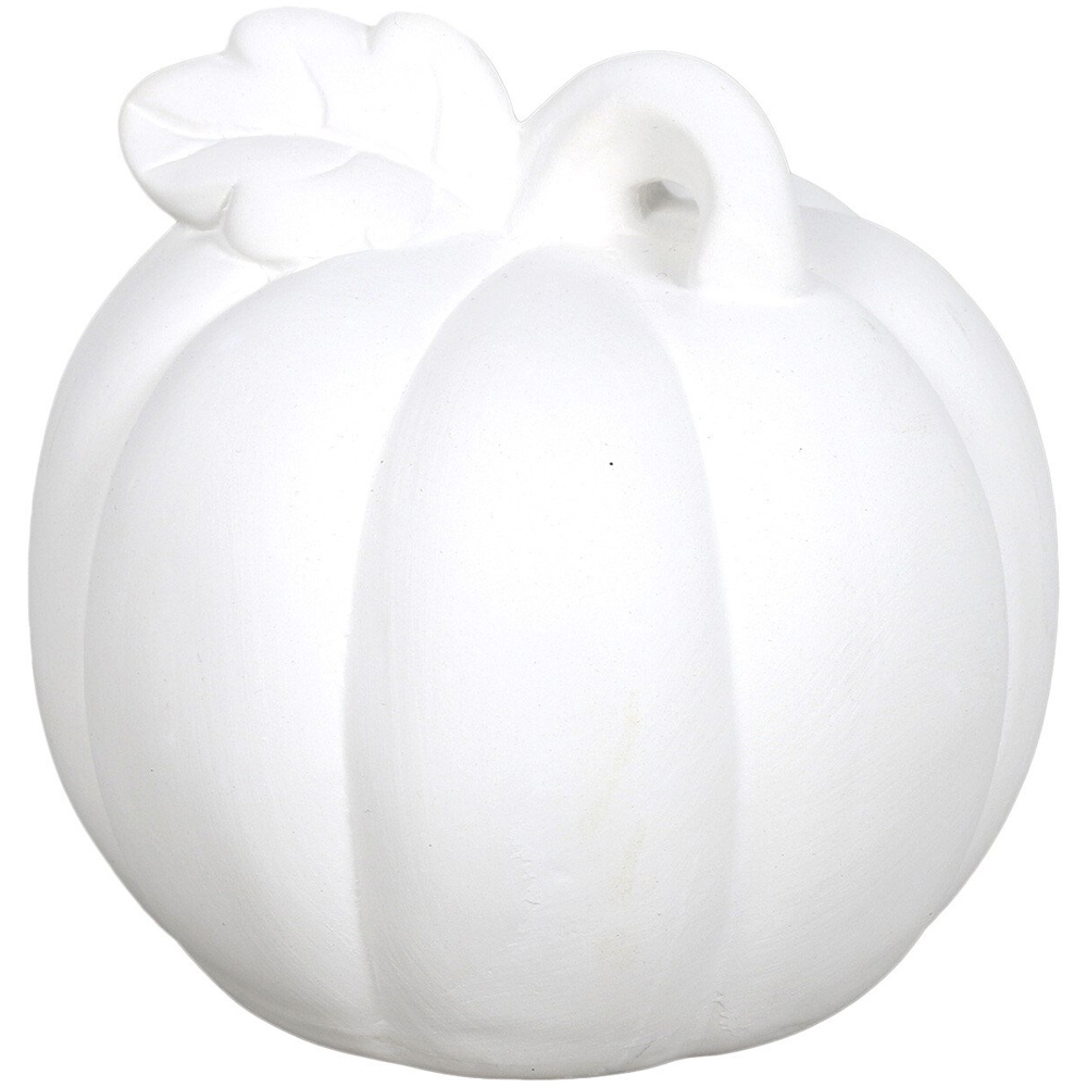 The Fall Collection Ceramic Pumpkin with Leaf - White Image