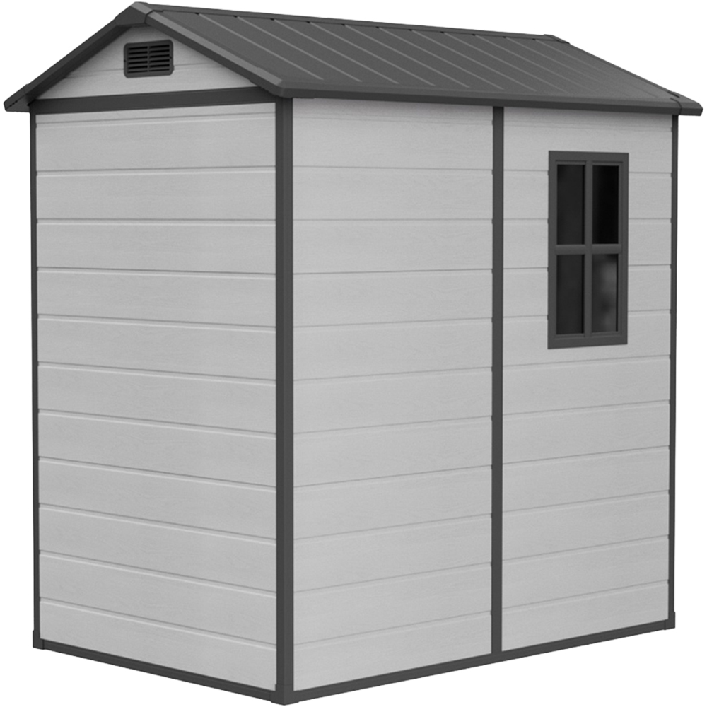 Living and Home 4 x 6ft Smokey Grey and Black Wood Grain Plastic Garden Storage Shed with Floor Image 3