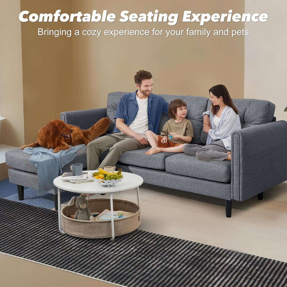 Alivio 4 Seater Grey Linen Fabric Modern L-Shaped Sectional Sofa with Movable Chaise Image 5