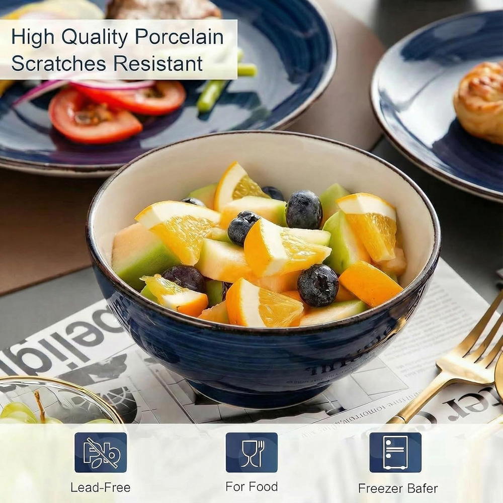 Alivio Spiral Glaze Blue Lead-Free Porcelain 16 Piece Dinner Set Image 6