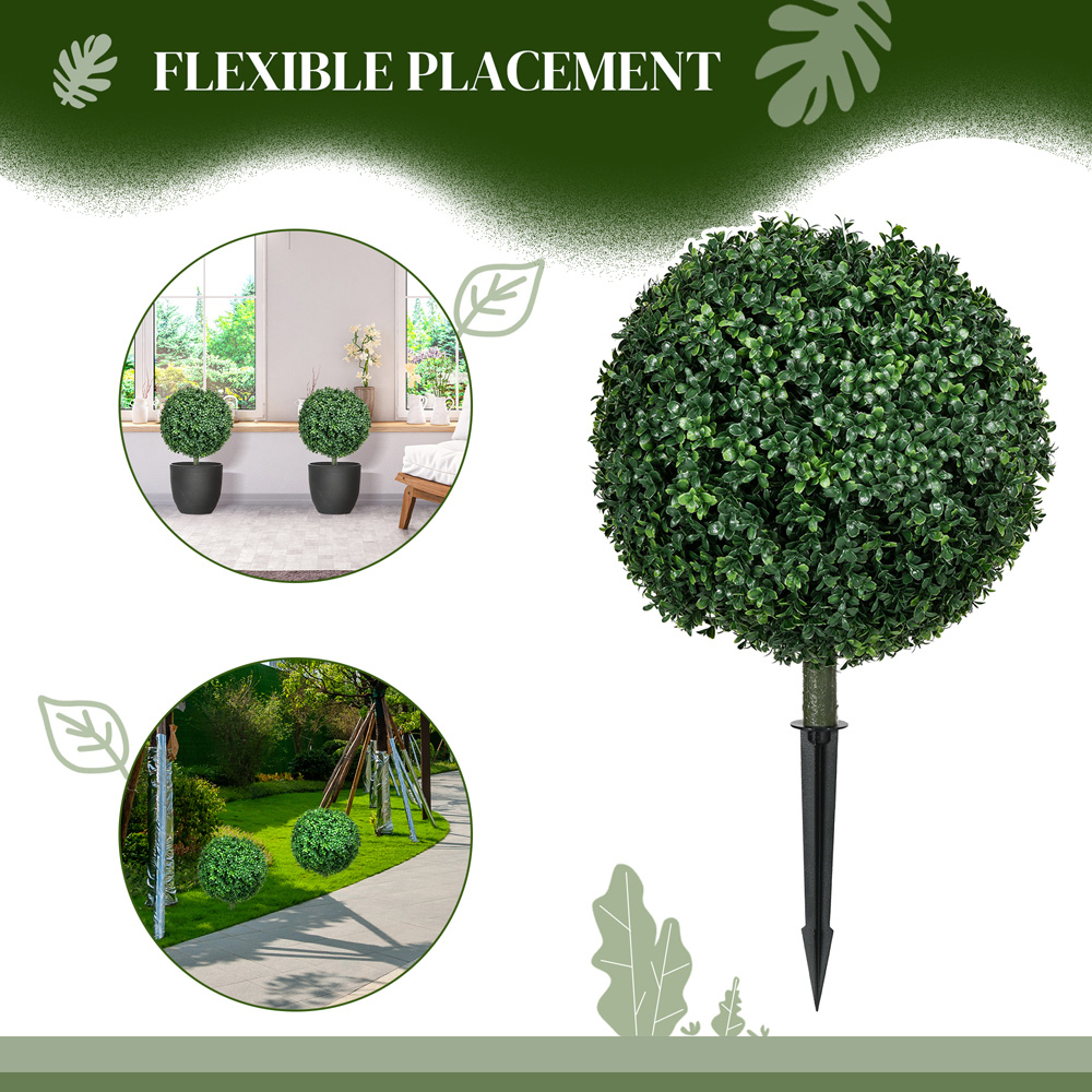 HOMCOM Artificial Boxwood Topiary Trees with Ground Stake Set of 2 Image 8