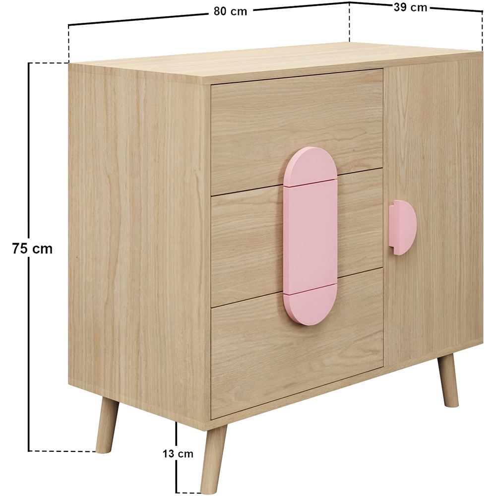 Flair Noah Single Door 3 Drawers Oak and Pink Cabinet Image 8