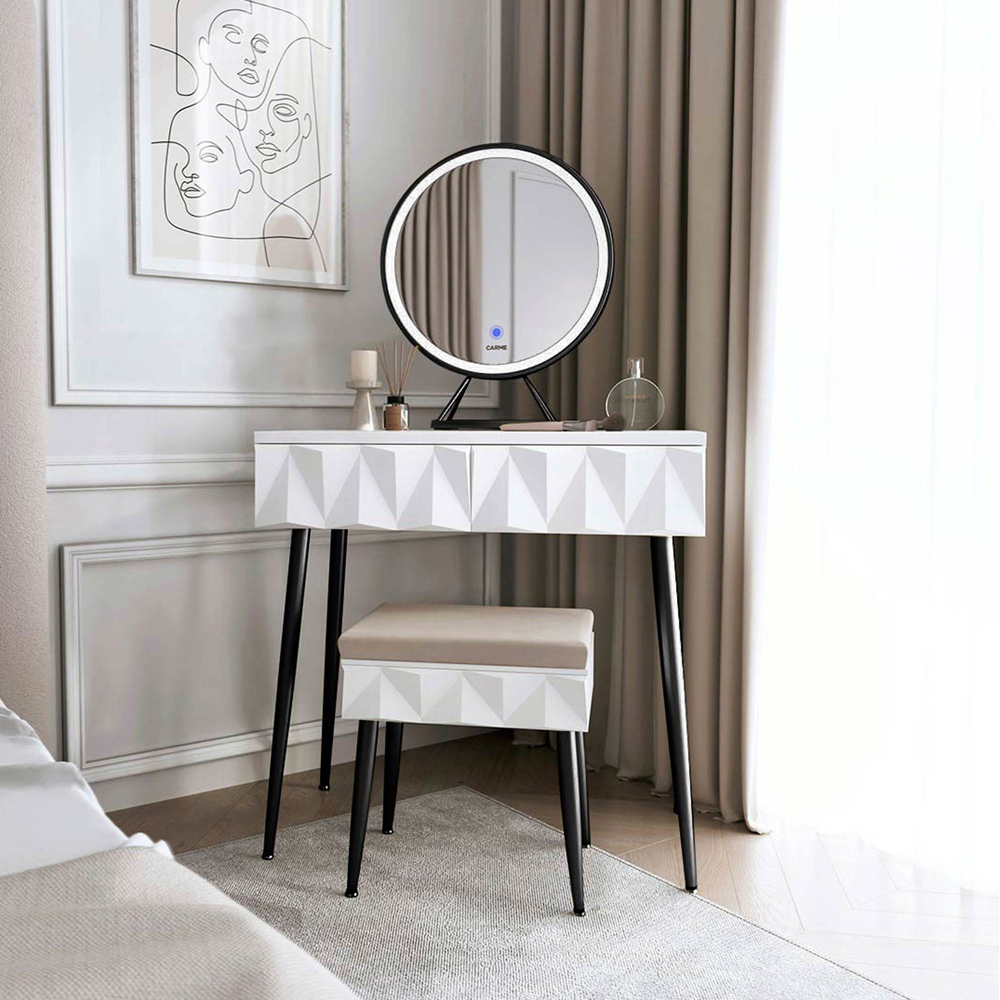 CARME Home Montana White and Black Padded Velvet Storage Stool Image 5