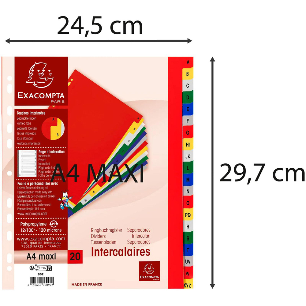 Exacompta A4 Maxi Bright Assorted Colour Polypropylene A-Z Divider with White Tabs 20 Pack Image 5