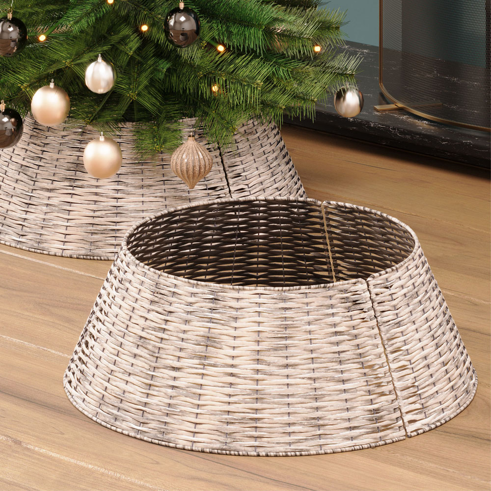 Charles Bentley Grey Wicker Medium Christmas Tree Skirt 25cm Image 2