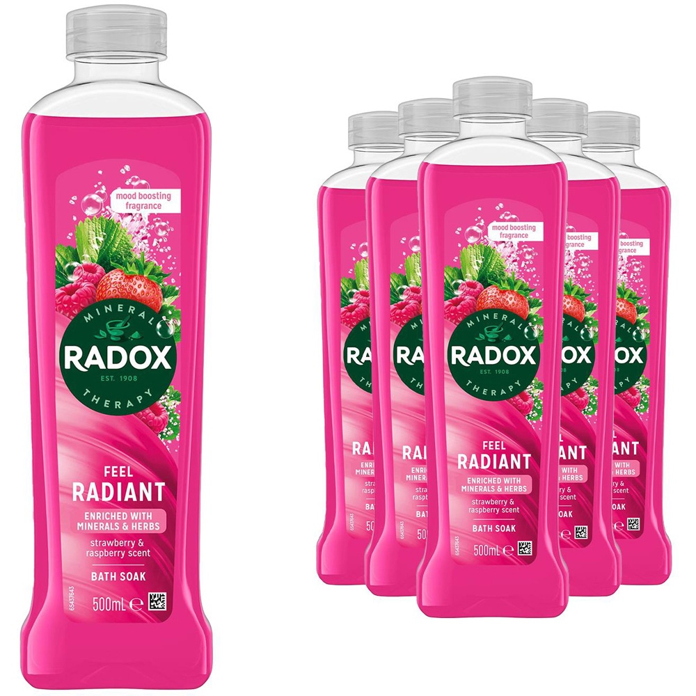 Radox Mineral Therapy Feel Radiant Strawberry and Raspberry Soothing Bath Soak 500ml 6 Pack Image 1