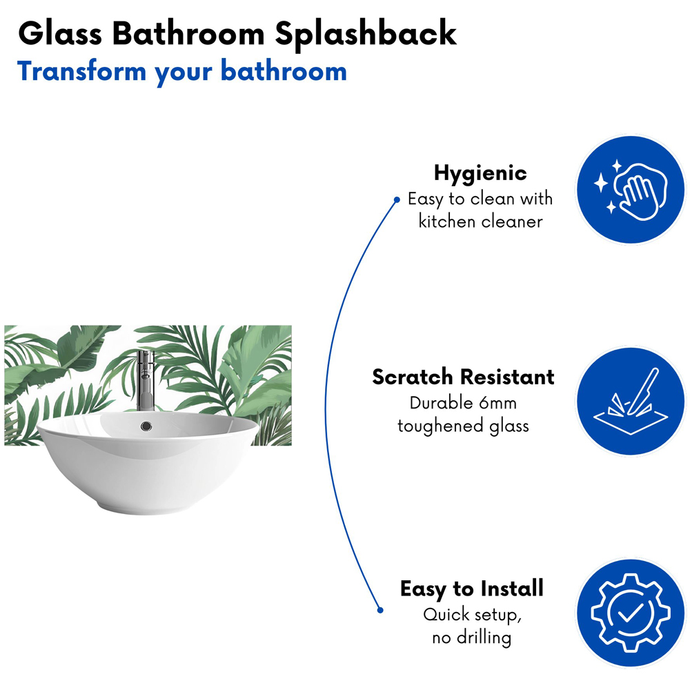 Warren Reed Designer Tropical Leaves Glass Bathroom Splashback 25 x 60cm Image 4