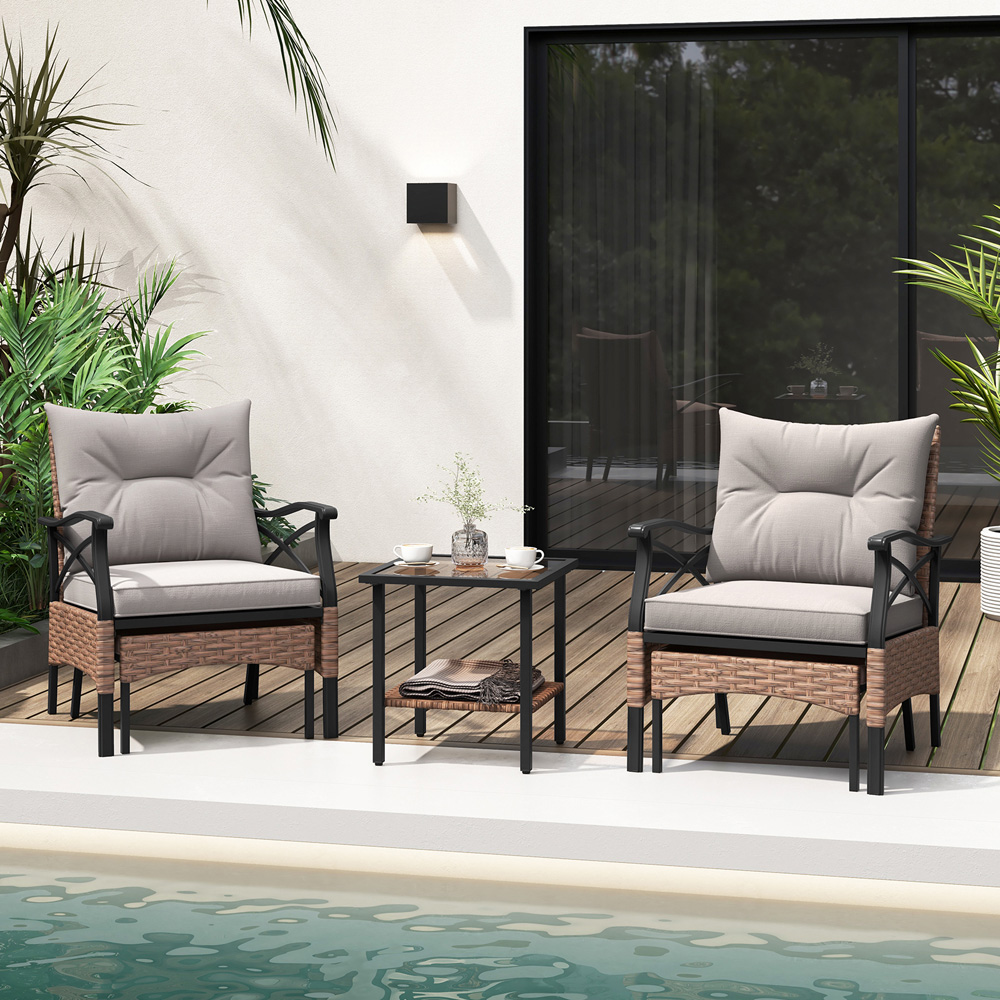 Costway 2 Seater Brown Patio Furniture Set with Cushions Image 5