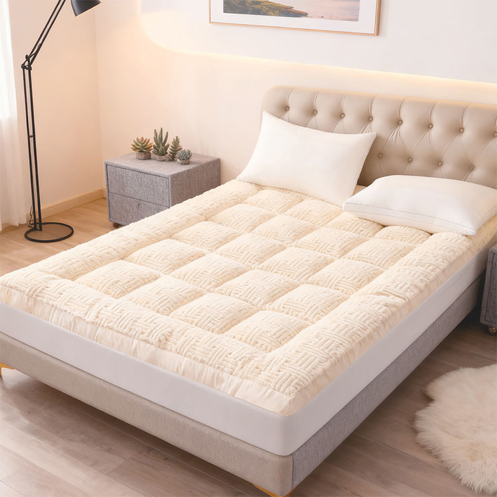 Living and Home Single Light Beige Quilted Mattress Topper Image 7