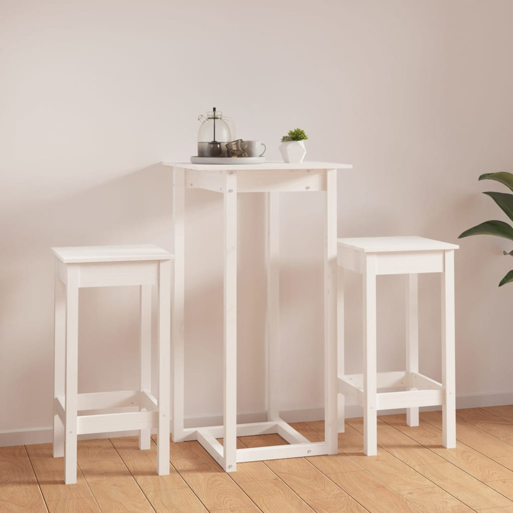 vidaXL 2 Seater White Solid Pine Wood Bar Table Set Image 8