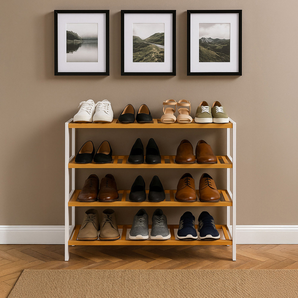 Neo 4 Shelf White and Natural Bamboo Shoe Rack Image 3
