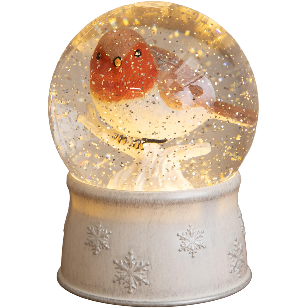 Samuel Alexander Warm White LED Robin Christmas Water Spinner Snow Globe 18cm Image 1