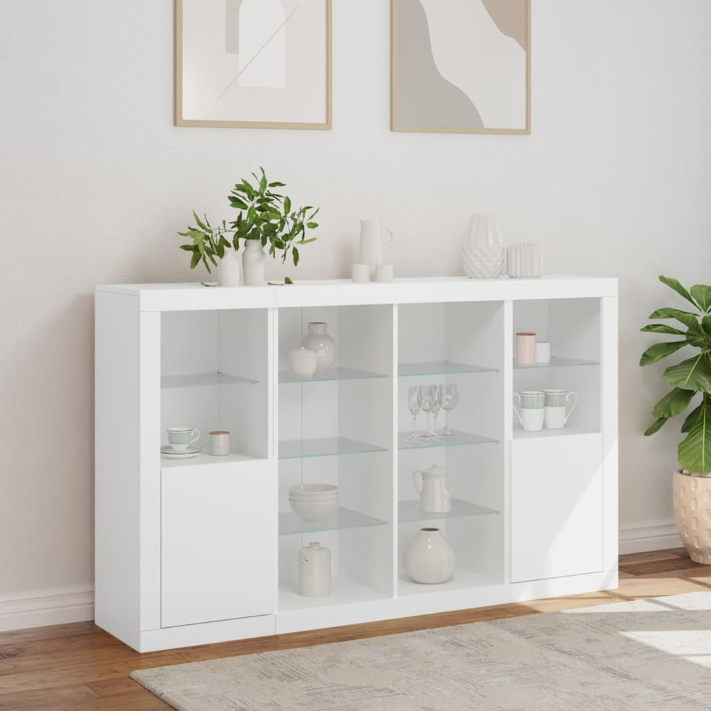 vidaXL 2 Door 12 Shelf White LED Sideboard 3 Piece Image 9