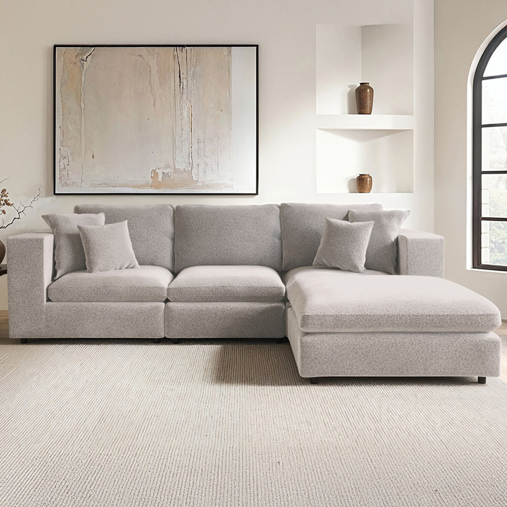 Solace+Co Asher 4 Seater Beige Boucle Sofa with Footstool Image 2