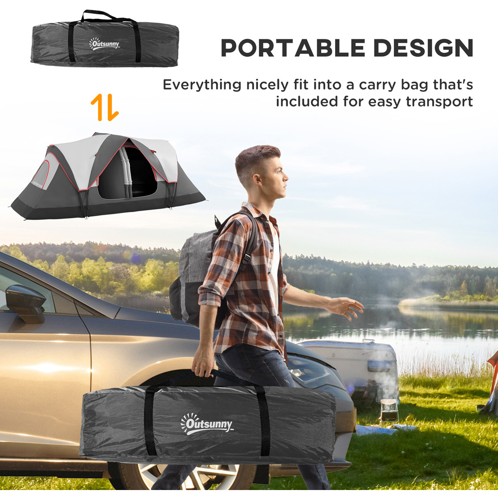 Outsunny 5-6 Person Camping Tent with 2 Bedroom and Waterproof Rainfly Grey Image 7