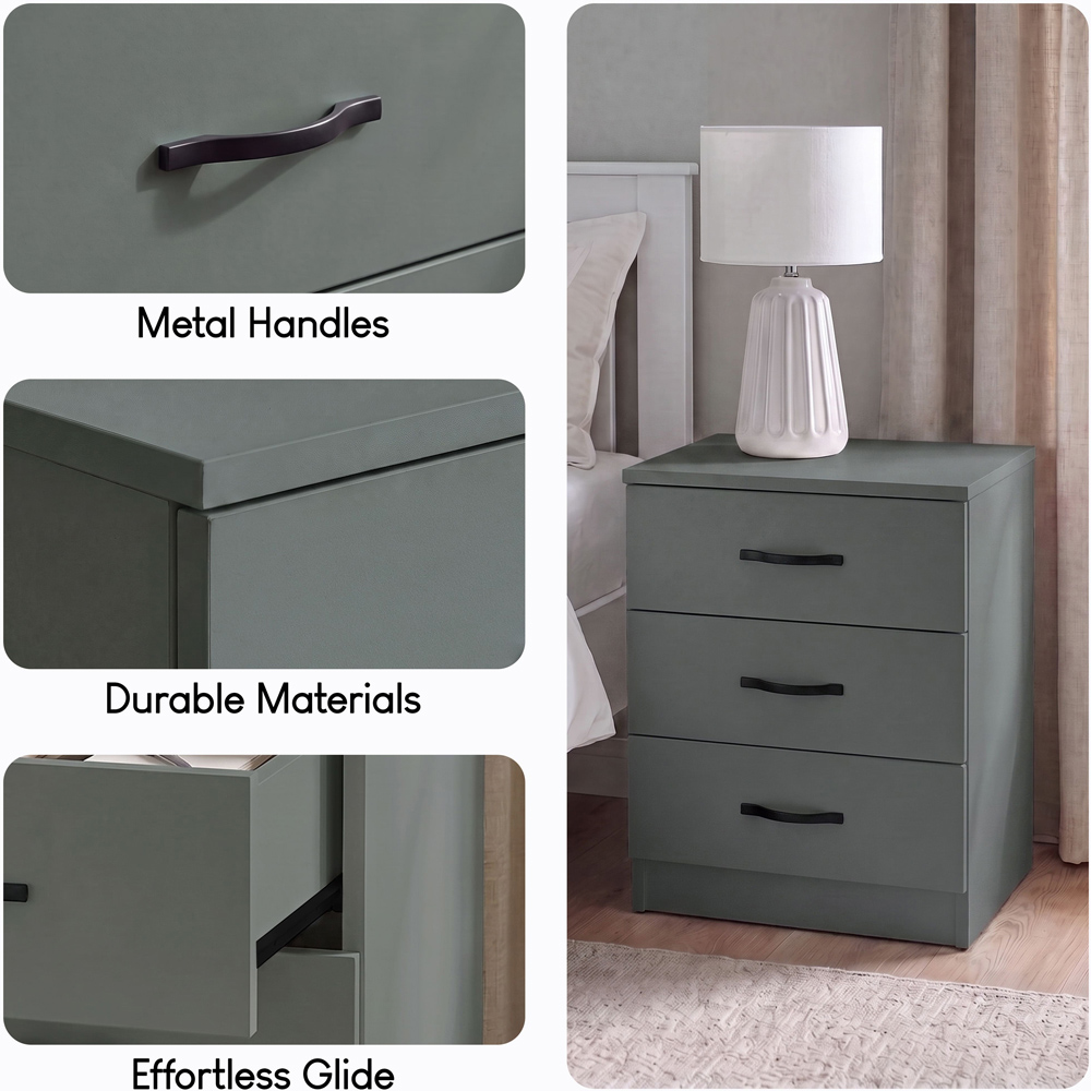 Vida Designs Riano 3 Drawer Green Melamine Finish Bedside Table Set of 2 Image 6