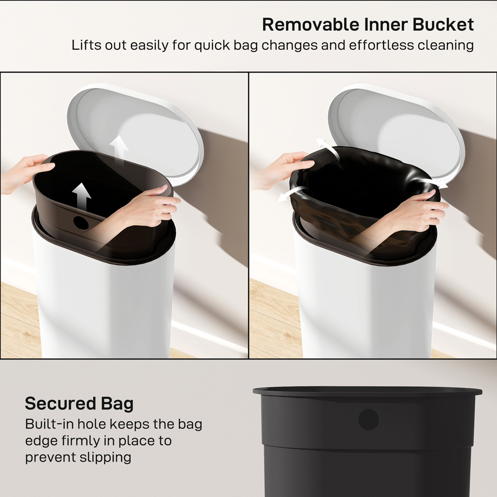 HOMCOM Cream Slim Rectangular Kitchen Pedal Bin with Soft-Close Lid 30L Image 7