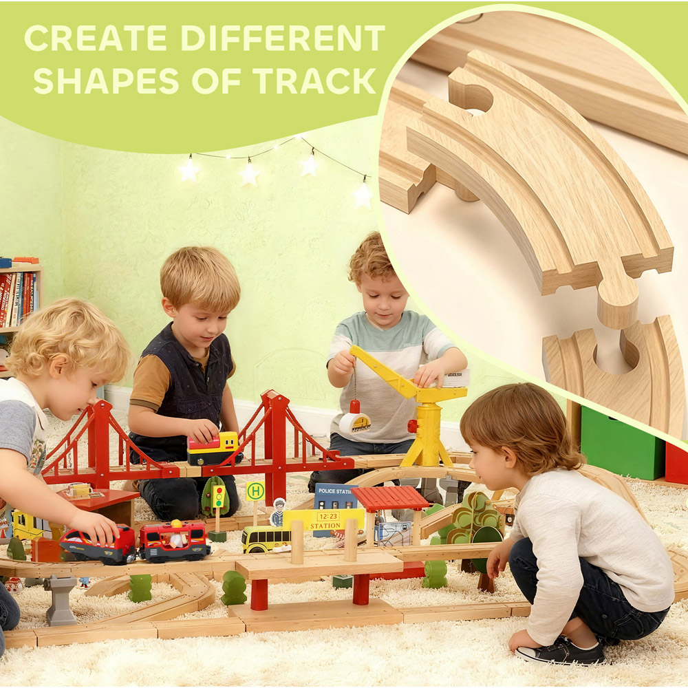 Tommy Toys AIYAPLAY 133 Piece Wooden Toy Train Set with Crane Image 7