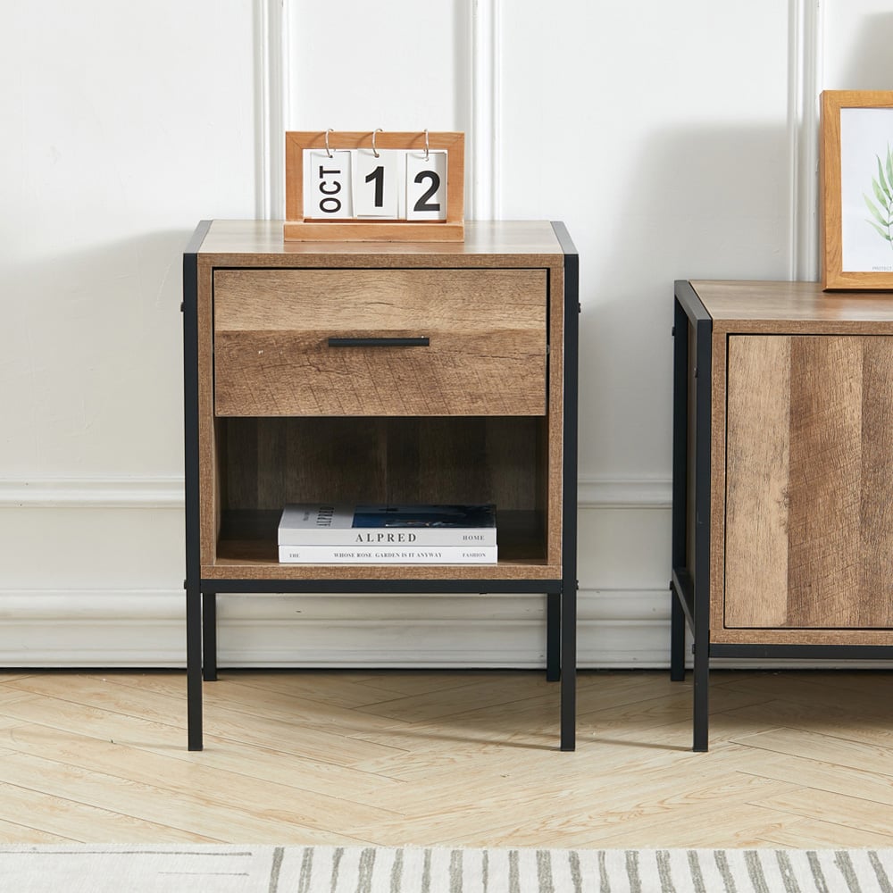 Living and Home Single Drawer Single Shelf Wooden Side Table Image 7