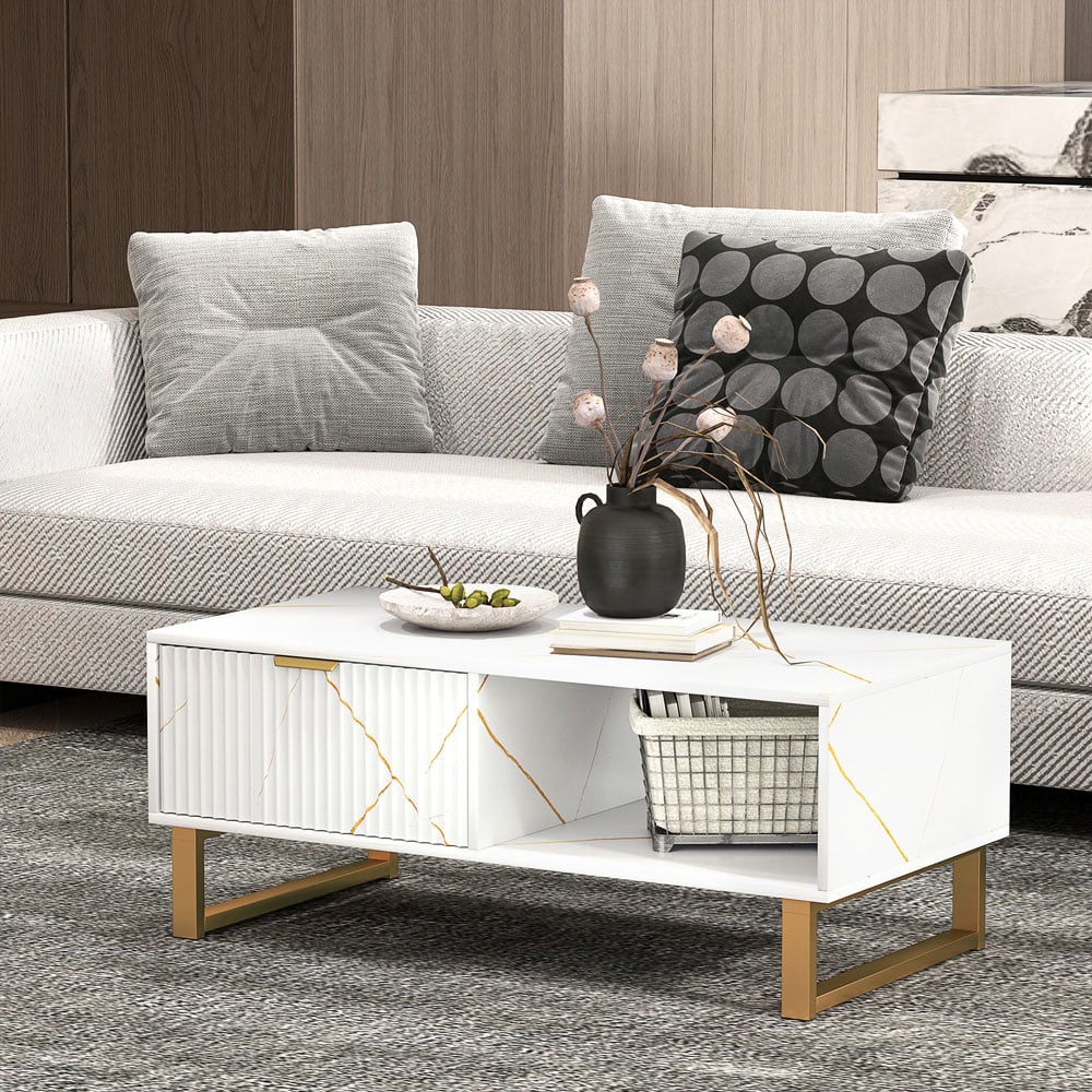 HOMCOM Single Drawer Single Shelf White Coffee Table Image 4