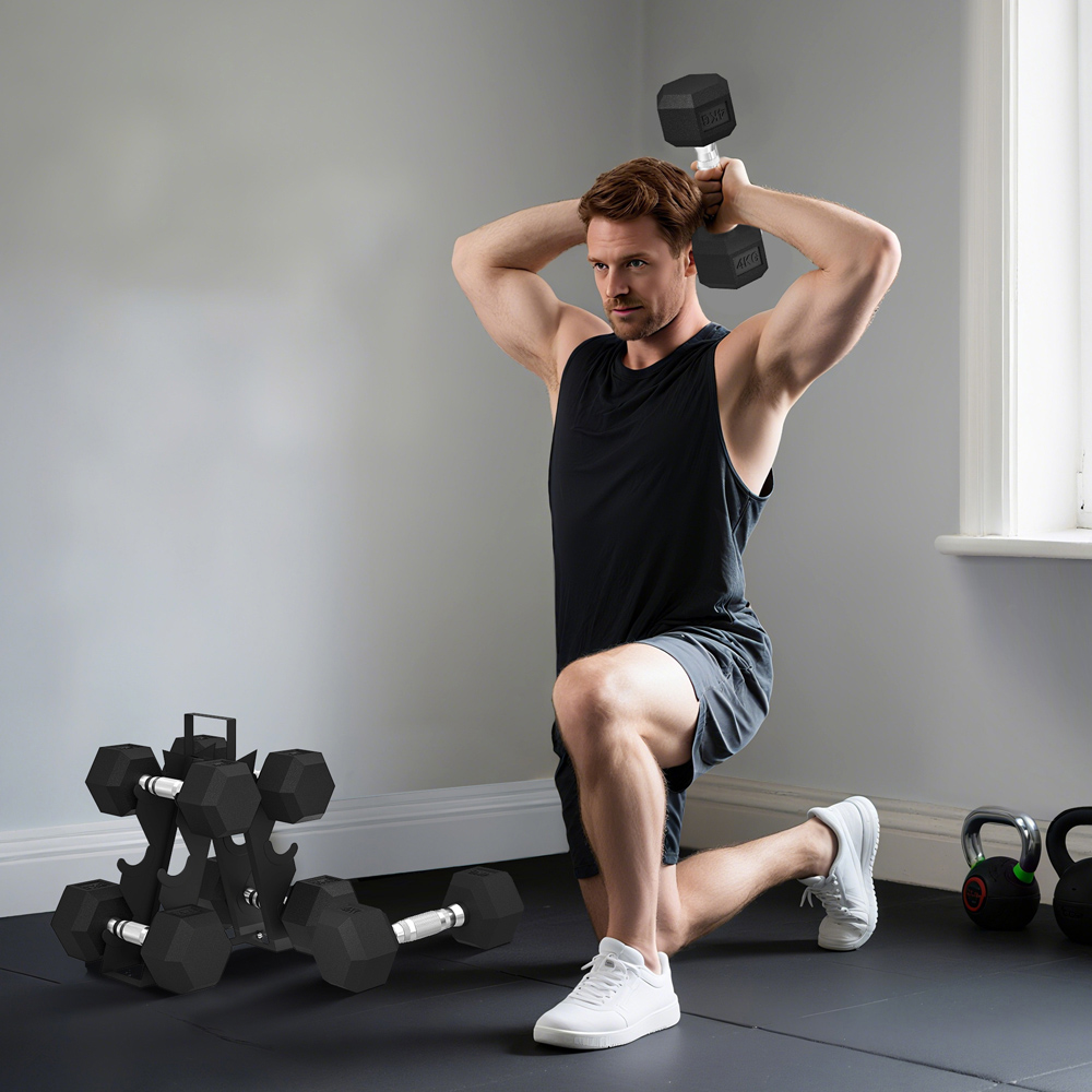 SPORTNOW Black Hex Dumbbell Set with Storage Rack 36kg 6 Pack Image 5