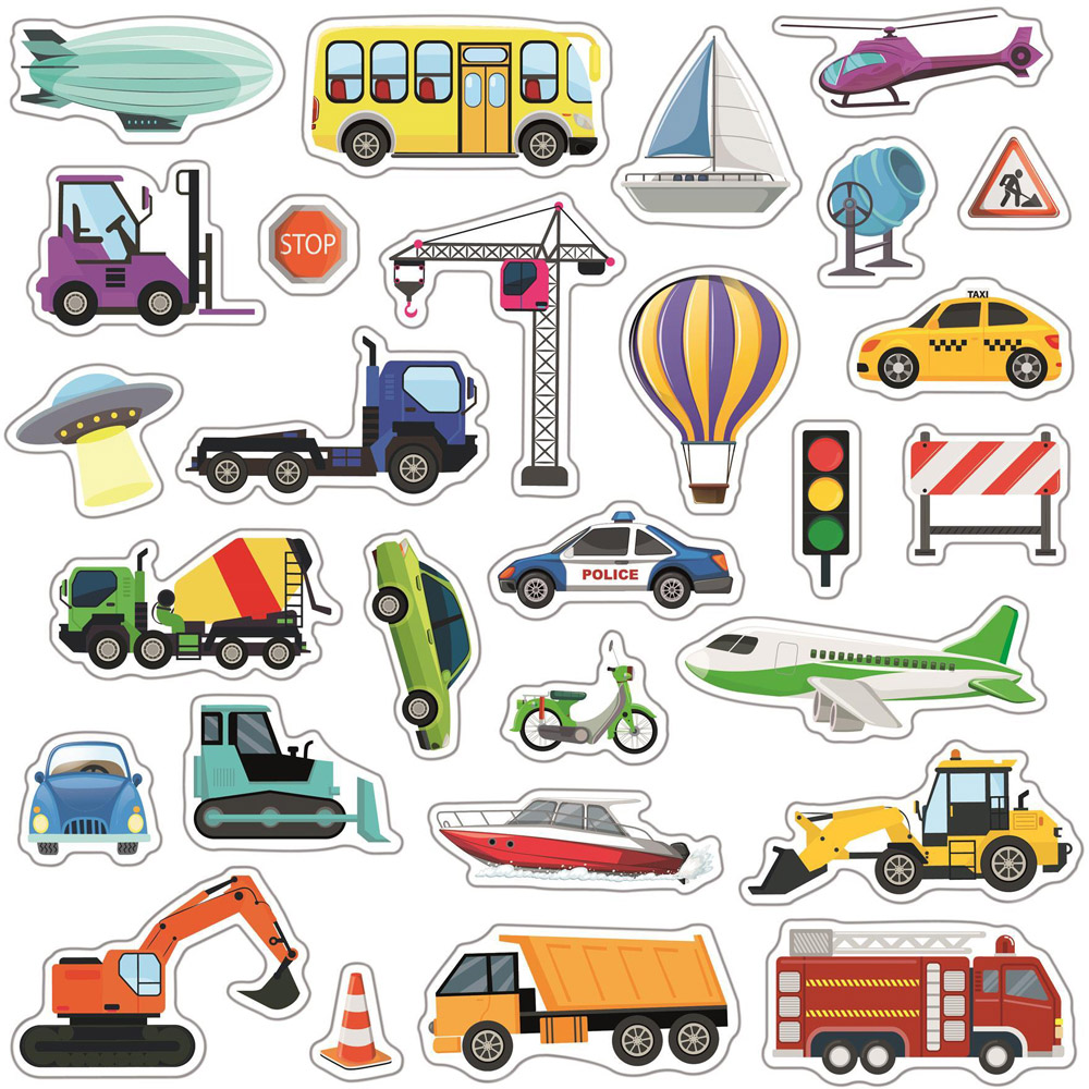 Walplus Construction and City Transport Double Sided Reusable Gel Window Sticker 28 Piece Image 1