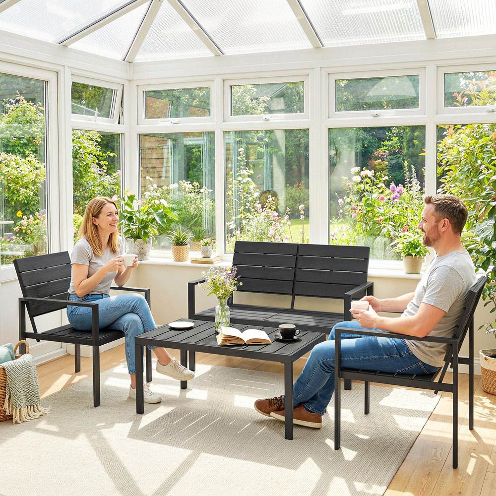 Outsunny 4 Seater Black Garden Sofa Set Image 3
