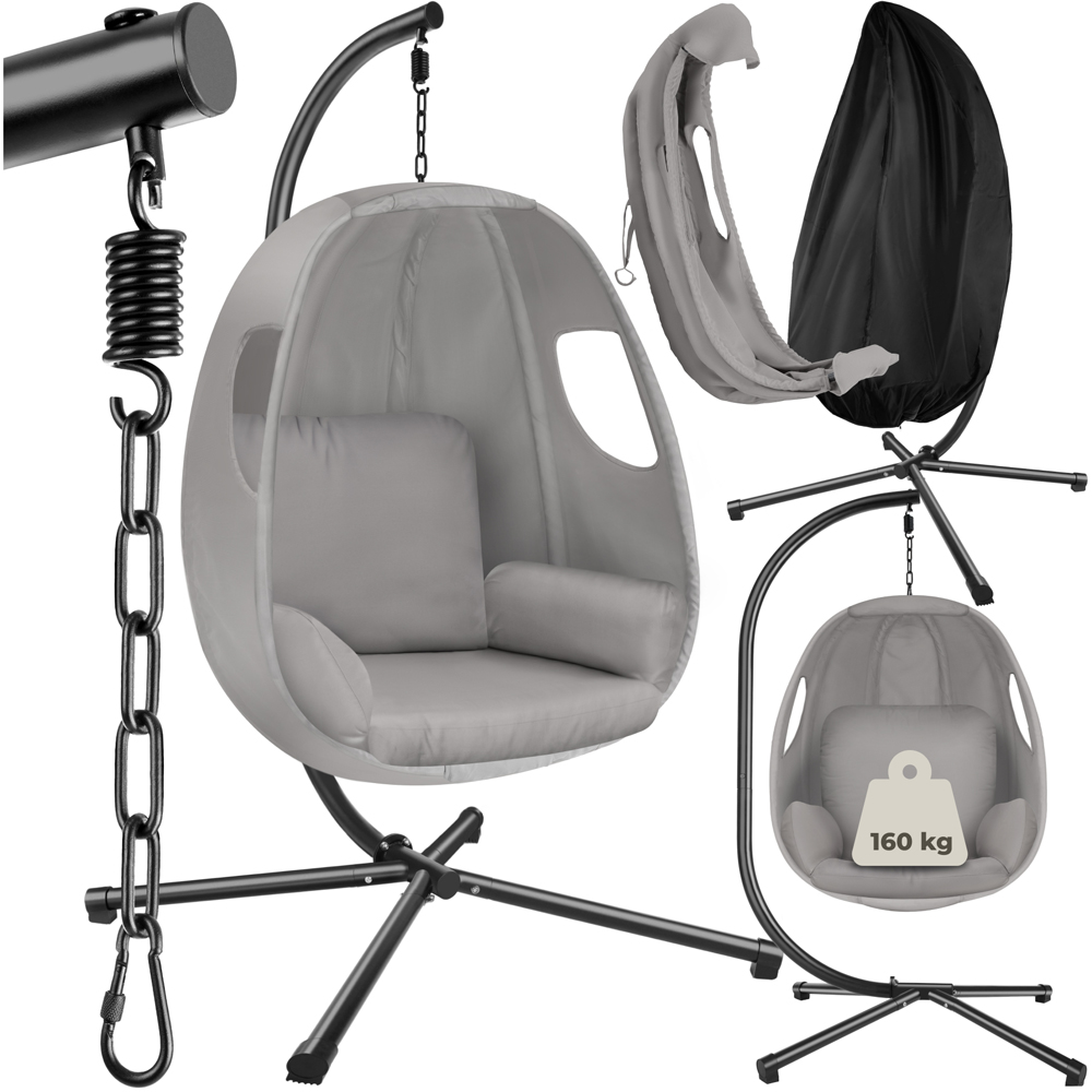tectake Anika Light Grey Hanging Egg Chair Image 2