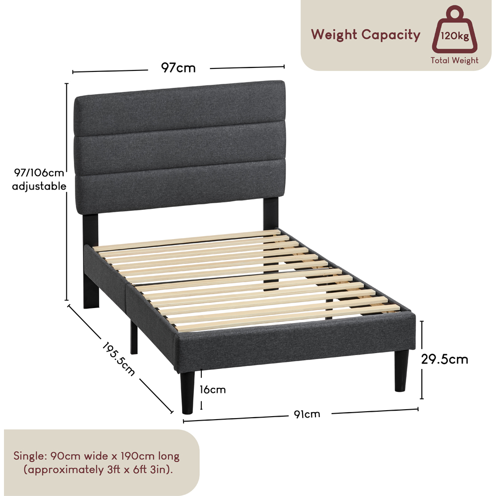 VIDA DESIGNS Vandura Single Dark Grey Linen Fabric Bed with Memory Foam Bonnell Spring Mattress Image 9