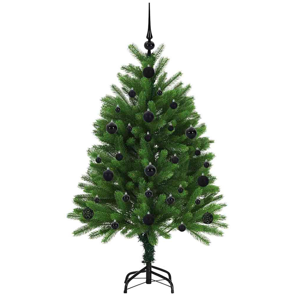 vidaXL Pre-Lit Black Baubles Green Artificial Christmas Tree 4ft Image 4