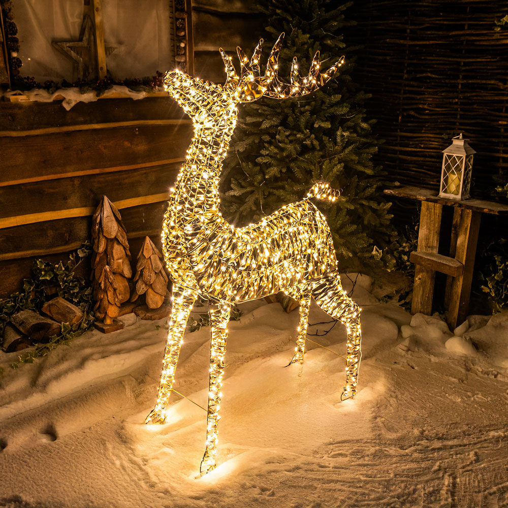 The Christmas Centre 960 Warm White LED Micro Lights Pre-Lit Gold Laser Lit Deer 120cm Image 3