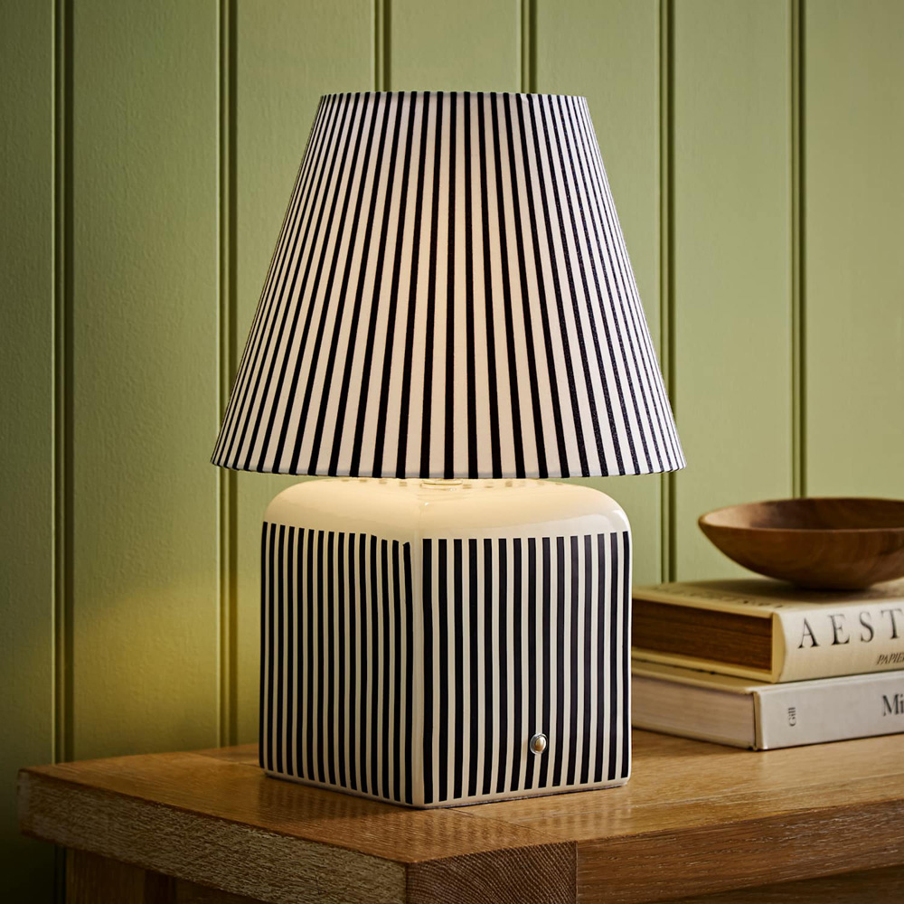 ValueLights Howard Stripe Print Ceramic Portable Rechargeable Table Lamp Image 6