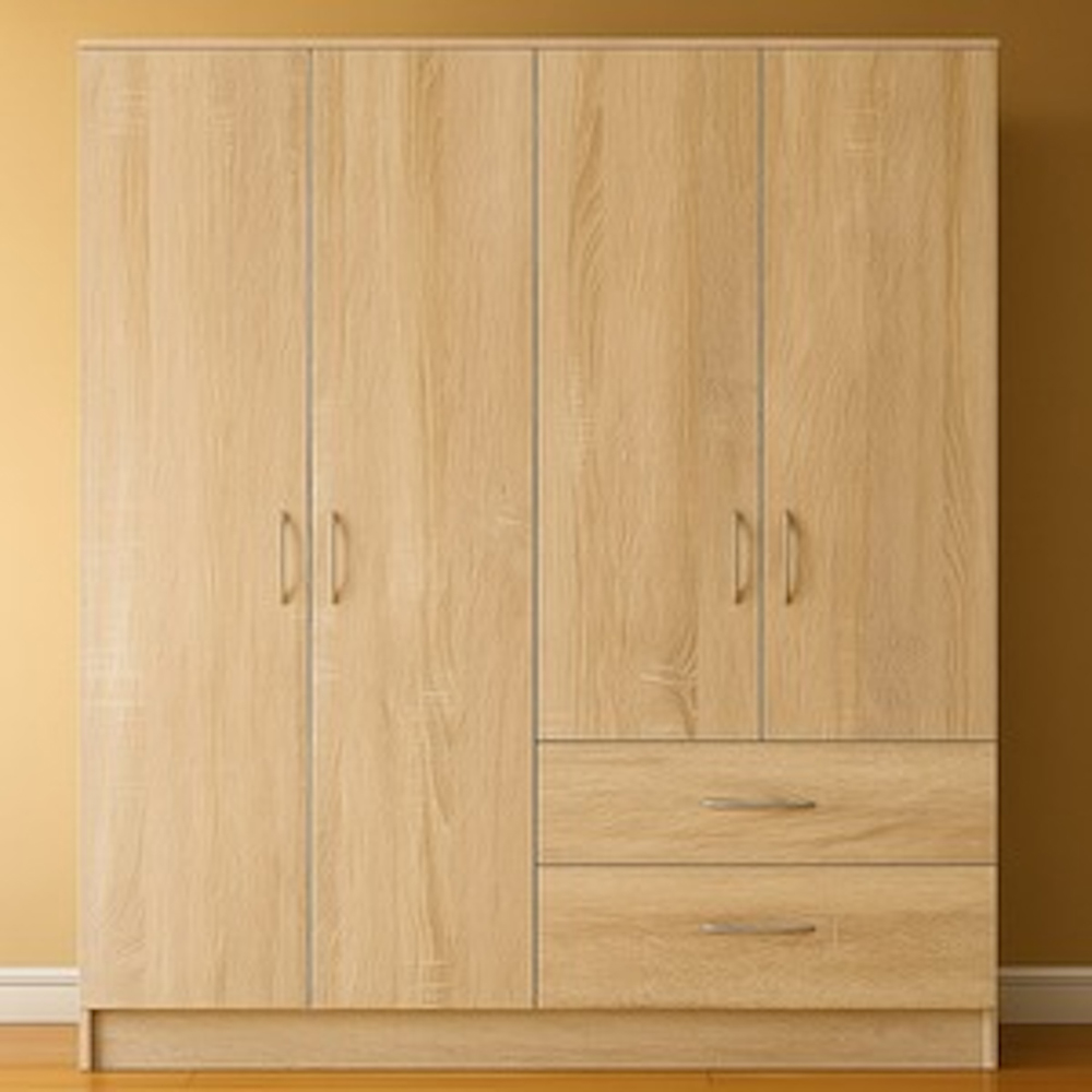 TJ'S Venice 4 Door 2 Drawer Oak Wardrobe Image 3