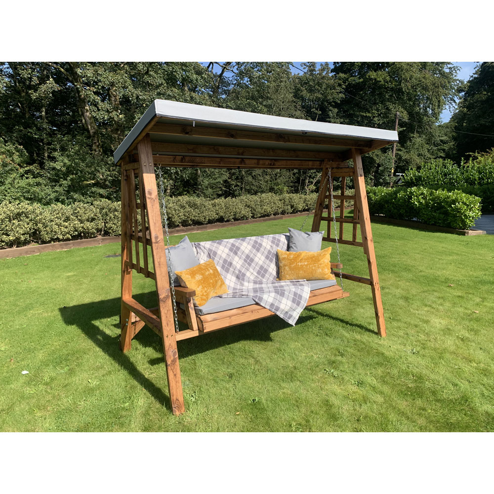 Charles Taylor Dorset 3 Seater Swing with Grey Cushions and Roof Cover Image 8