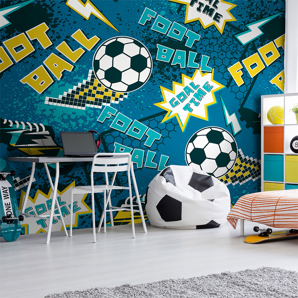 Origin Murals Graphic Pixel Footballs Teal Wall Mural Image 1