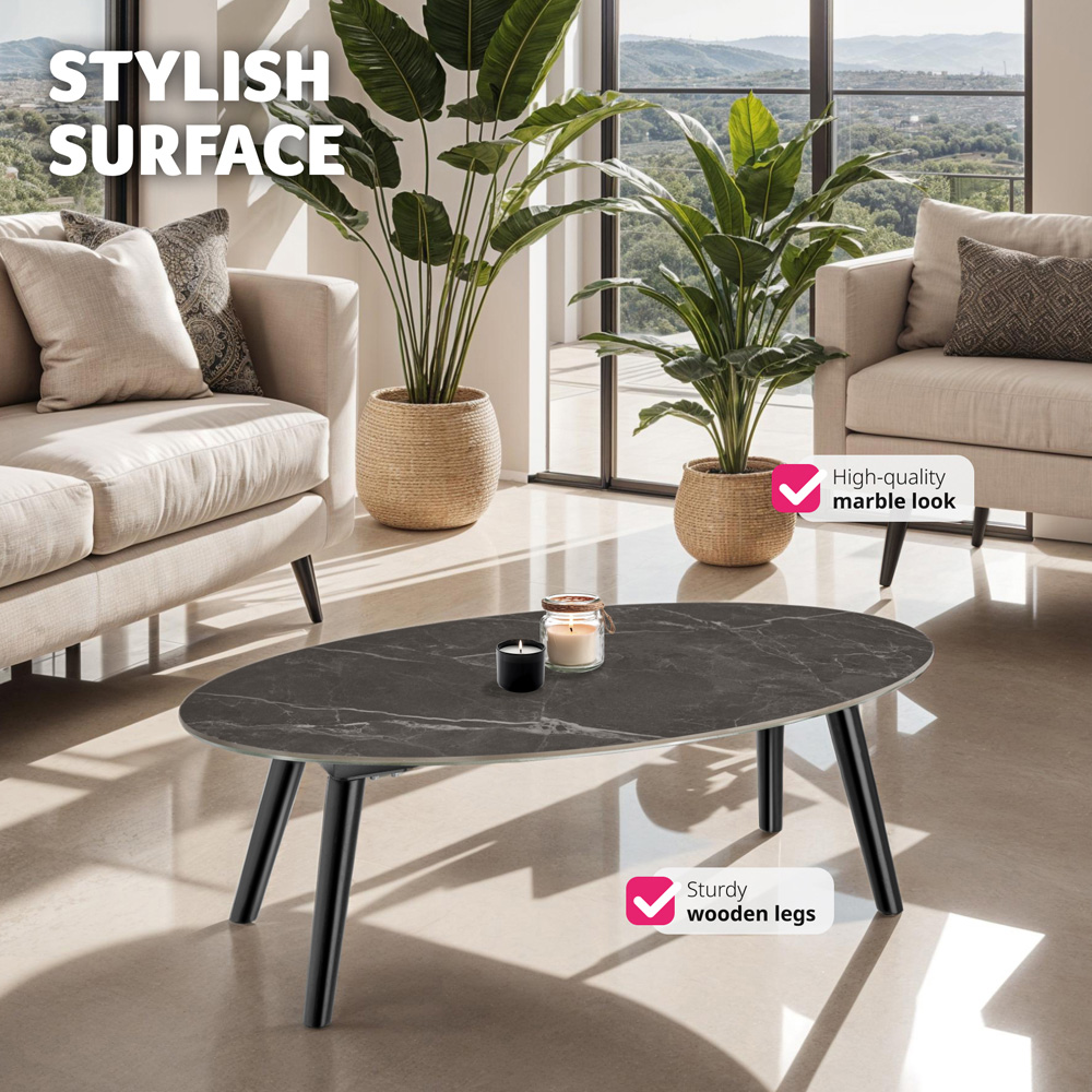 tectake Black Marble Effect Coffee Table Image 4