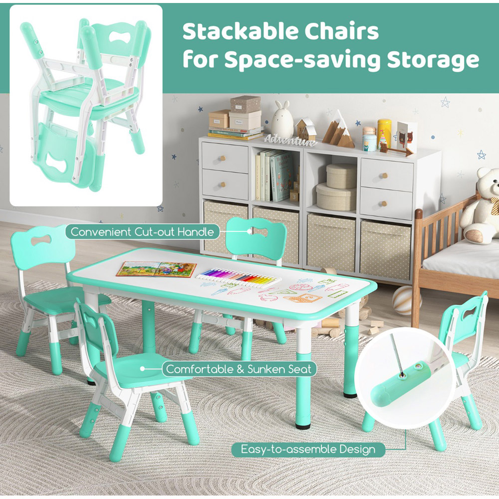 Costway Green 4 Seater Kids Table and Chair Set with Graffiti Desktop Image 6