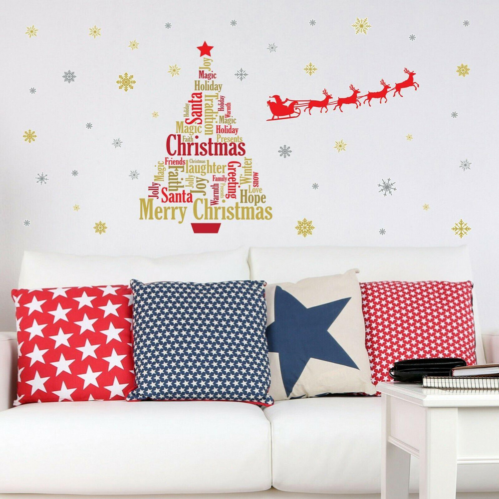 Walplus English Quotes Christmas Tree with Santa Sleigh Self Adhesive Wall Sticker Image 3
