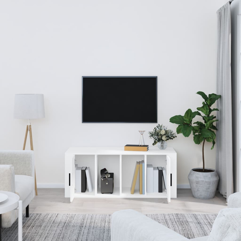 vidaXL 2 Door 2 Shelf White TV Cabinet Image 8