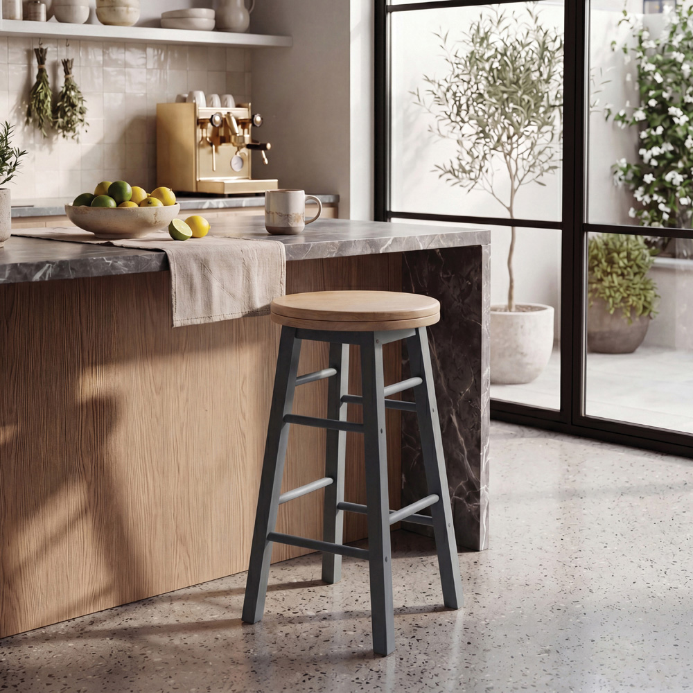 CHEF VIDA Set of 2 Grey Wooden Revolving Bar Stools Image 3