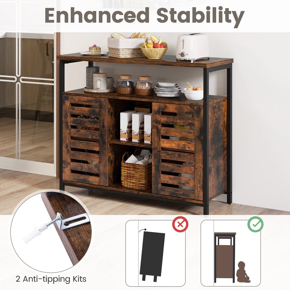 Costway 2 Door 3 Shelf Rustic Brown Sideboard Image 6