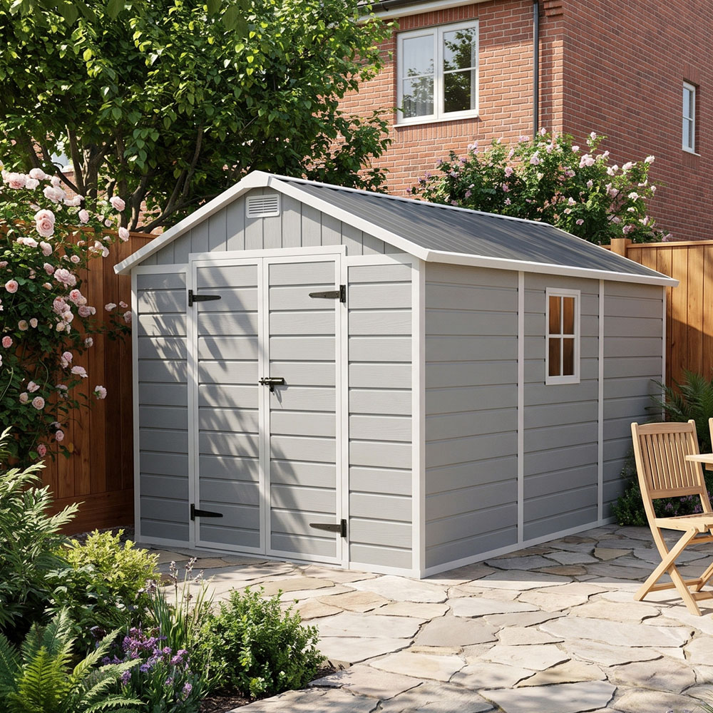 Living and Home 8 x 12ft Smokey Grey Wood Grain Apex Storage Shed Image 8
